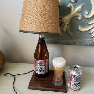 Vintage bud light bottle can and glass table lamp rare  bar decor man cave